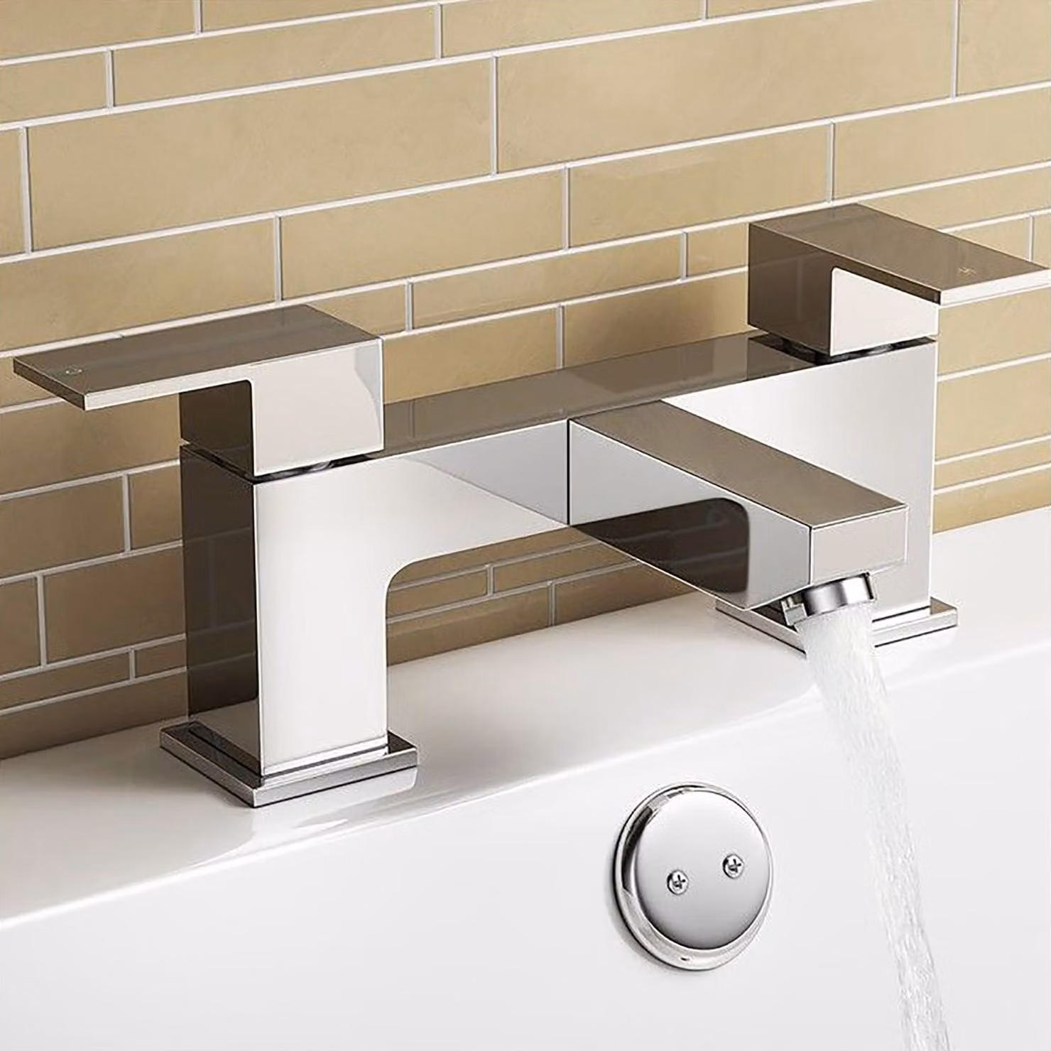 Kartell Two-Handle Chrome Countertop Bathtub Filler Tap