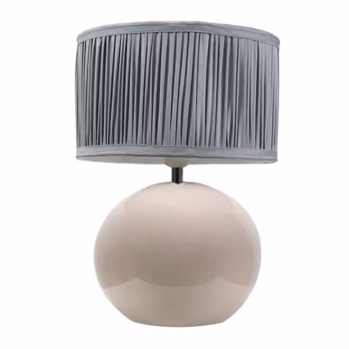 ValueLights Stone Ceramic Table Lamp with Powder Blue Ruched Pleated Drum Shade and LED Bulb