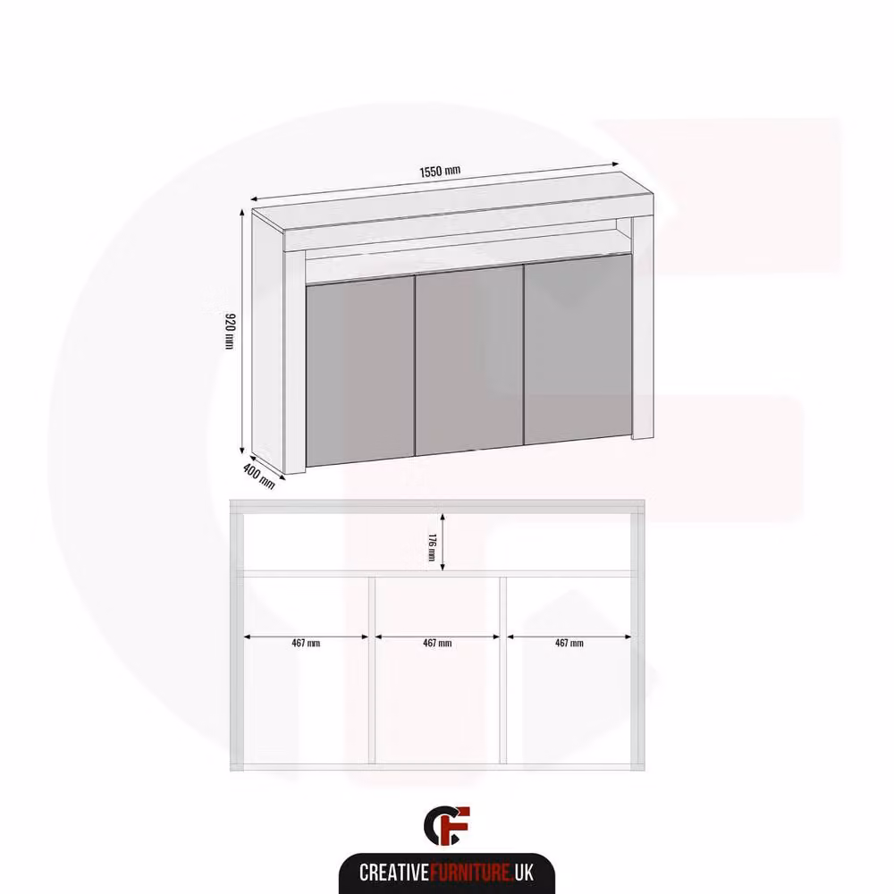 Creative Furniture Aether Sideboard in White with Glossy Doors, W: 155 cm, H: 92 cm, D: 40 cm – 3