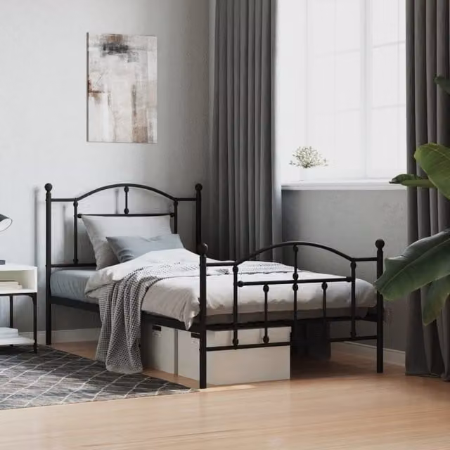 Berkfield Home Metal Bed Frame with Headboard and Footboard in Black, W/D/H: 100 x 190 cm – 1