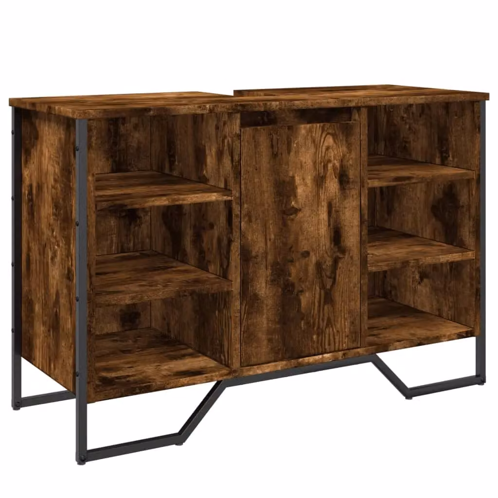 Berkfield Home Bathroom Sink Cabinet in Smoked Oak, W/D/H: 91 x 35 x 60 cm – 2