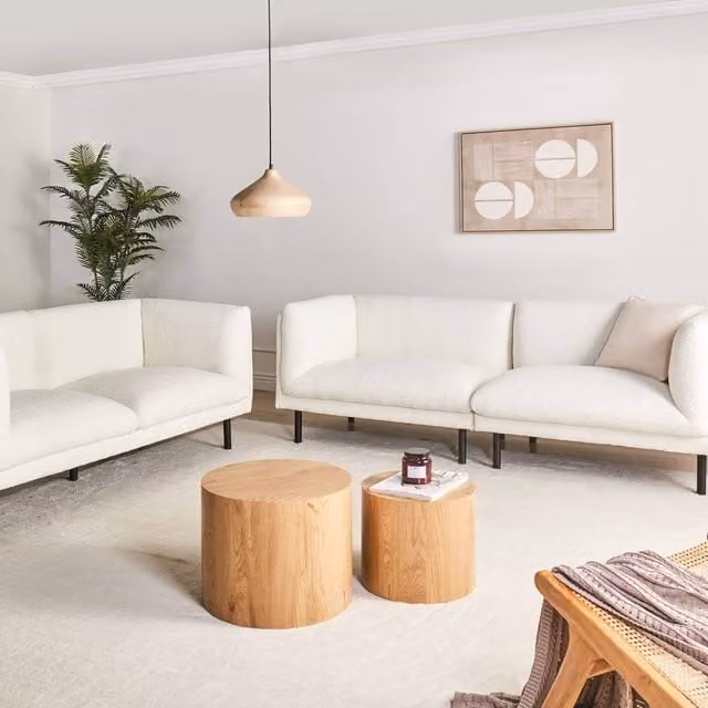 Wyld and Coco 5-Seater Boucle Sofa Set in White with Chrome Metal Legs – 1