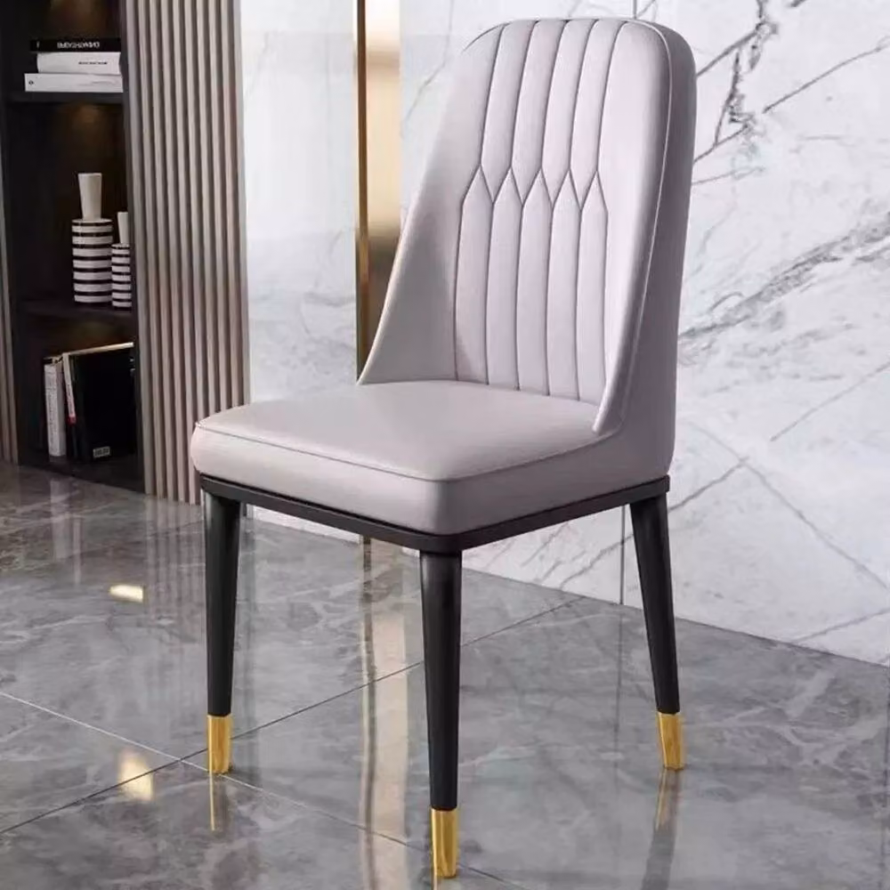 FLAVORA Set of 4 Grey Faux Leather Dining Chairs with Metal Upholstered Frame – 3
