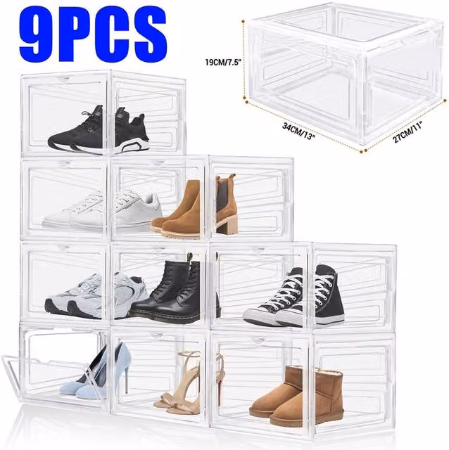 FORGEVIO 9-Piece Stackable Clear Acrylic Shoe Storage Boxes, W: 27 cm, D: 34 cm, H: 19 cm – 1