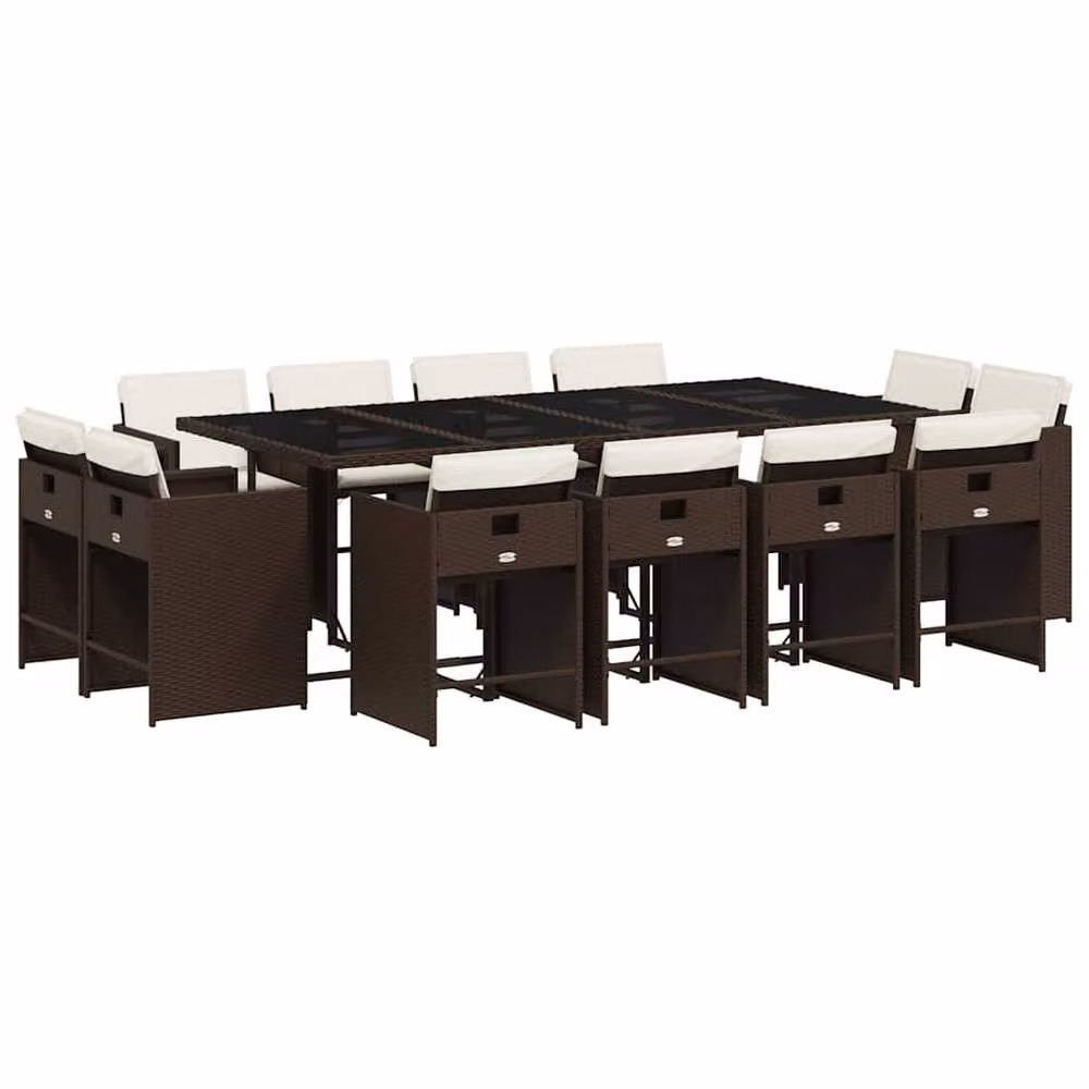 Berkfield Home 13 Piece Brown Poly Rattan Garden Dining Set with Cushions – 2