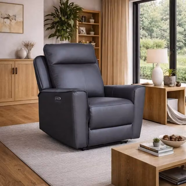 Aspire Rivington Real Leather Power Recliner Armchair with USB Charging in Anthracite Grey