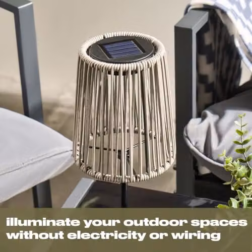 OHS Rattan Solar Table Lamp in Grey with Dusk Sensor for Outdoor Garden and Balcony – 3