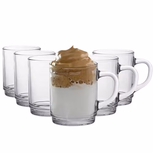 Duralex Versailles Glass Coffee Mugs, 260ml, Transparent, Pack of 12 – 1