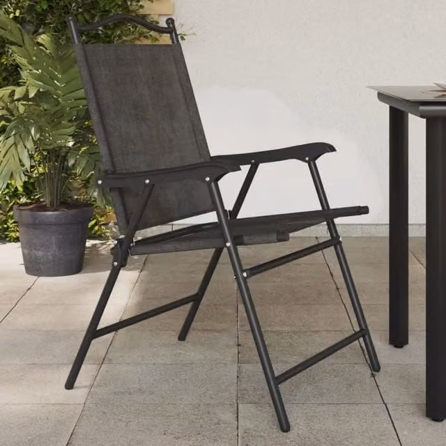 Berkfield Home Set of 2 Folding Garden Chairs in Melange Grey Steel and Textilene – 1