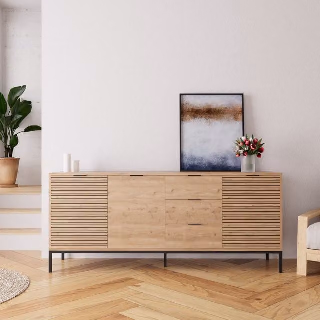 Bimossa Alya Wide Sideboard in Oak and Black