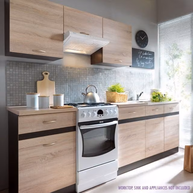 Heze Furniture Modern 7 Unit Kitchen Cabinet Set in Grey and Brown Oak with Glossy Finish, W/D/H: 240 x 47 x 7 cm