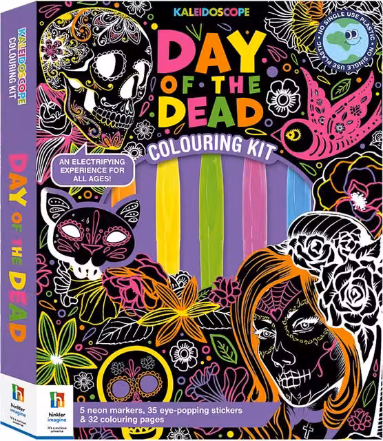 Hinkler Kaleidoscope Day of the Dead Neon Colouring Kit for Adults, Multicolour