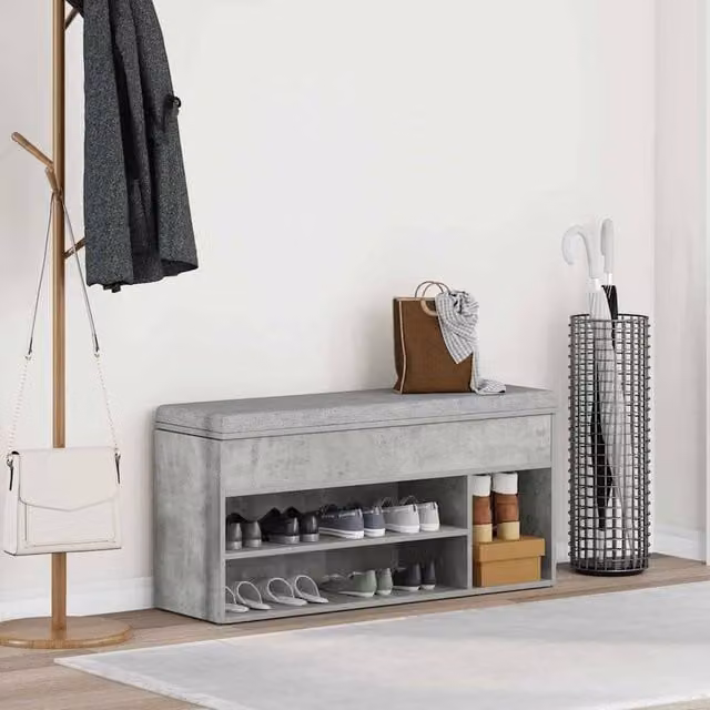 Berkfield Home Shoe Bench in Concrete Grey, W/D/H: 102 x 30.5 x 45 cm