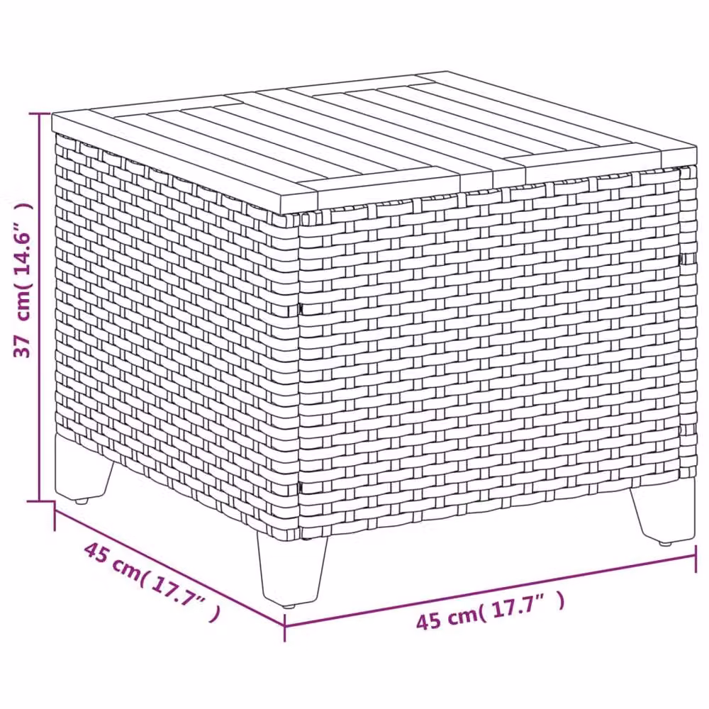Berkfield Home Grey Poly Rattan Square Garden Table with Acacia Wood W/D/H: 45 x 45 x 37 cm – 4