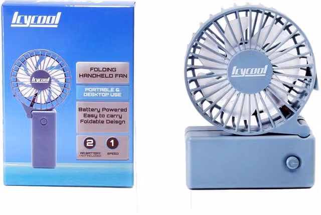 Icycool Mini Folding Handheld Battery Operated Fan in Blue