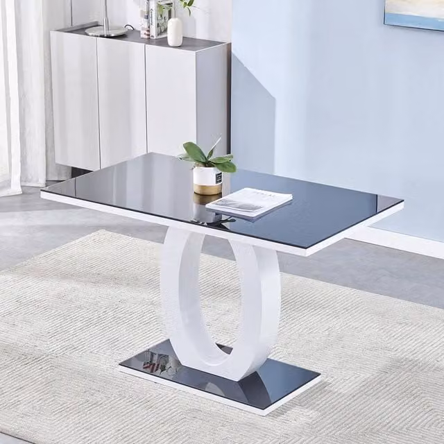 SPETLEK Modern Rectangular Glass Dining Table in Black Glossy Finish