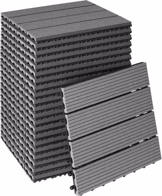 tectake Set of 22 Grey Tegulas Click System Plastic Patio Tiles