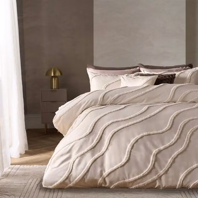 OHS Tufted Contour Bedding Set with Duvet Cover and Pillowcase in Ivory, King Size (180 x 200 cm)