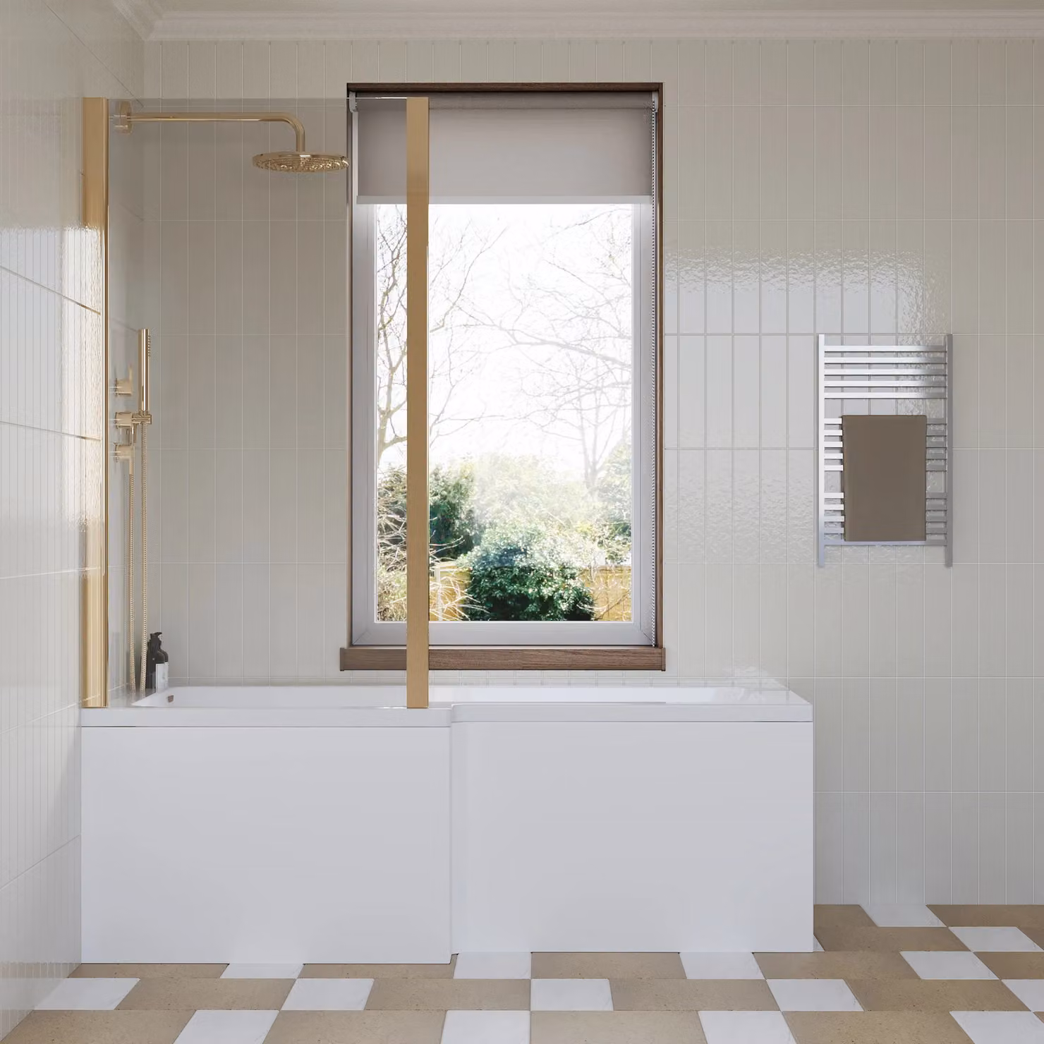 Balterley L Shape Shower Bath Set with Apron and Right Hand Brass Return Screen, White – 2