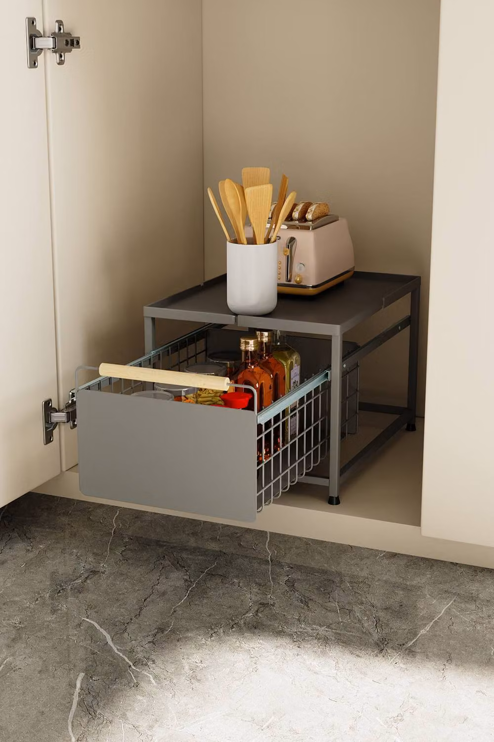 Living and Home 2-tier Metal Kitchen Pull-Out Storage Drawer Basket Organiser Spice Rack in Black – 2