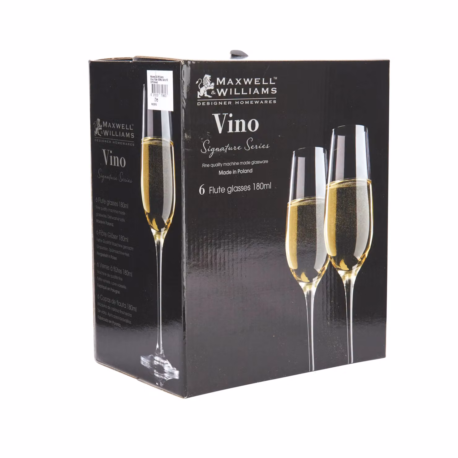 Maxwell & Williams Vino Set of 6 Transparent Champagne Flute Glasses, 180ml – 4