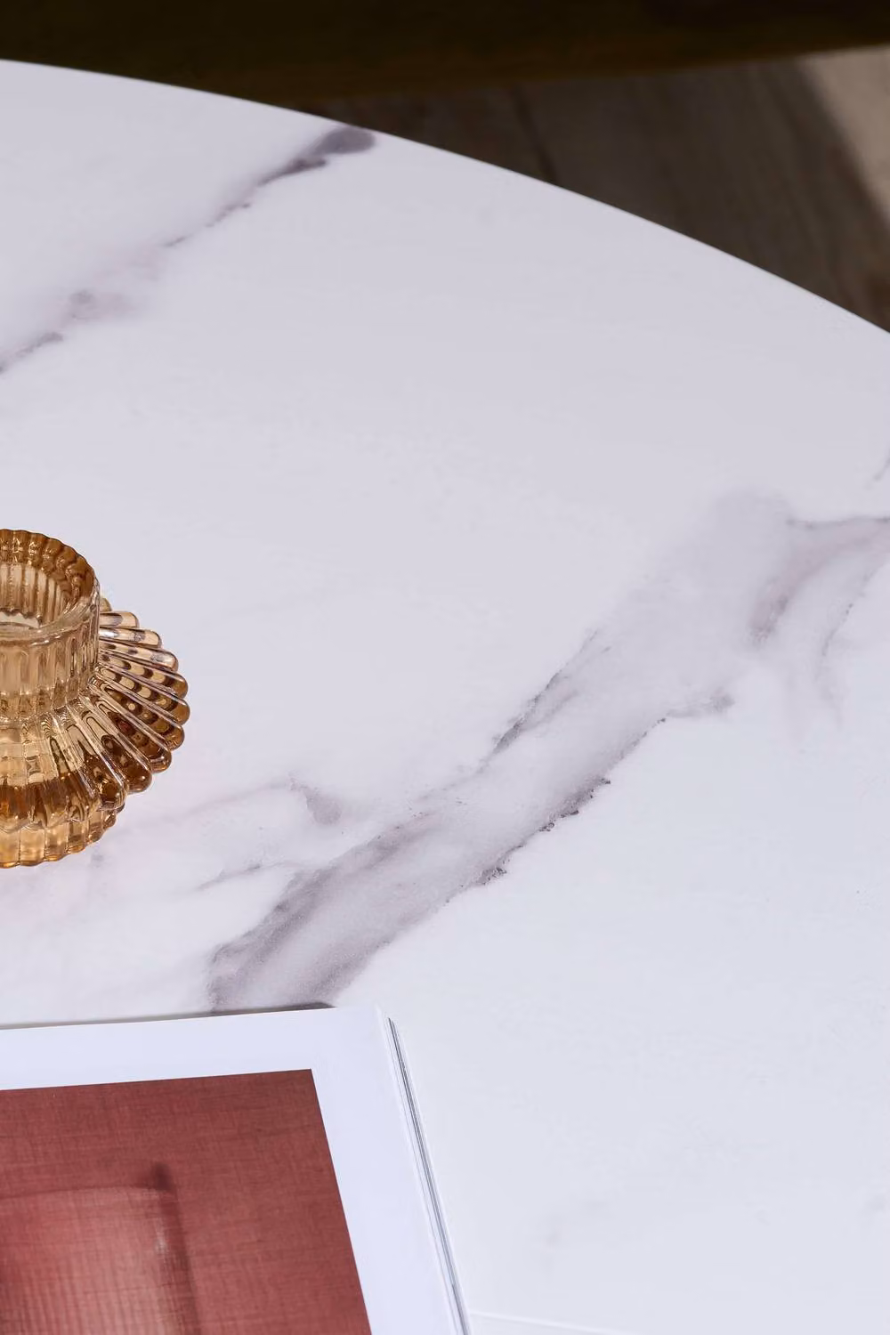 Birlea Kagu Round Coffee Table with Fluted Ribbed Light Oak and Marble Effect Finish – 3
