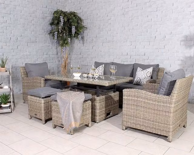 Royalcraft 6 Seater Grey Rattan and Aluminium Sofa Dining Set