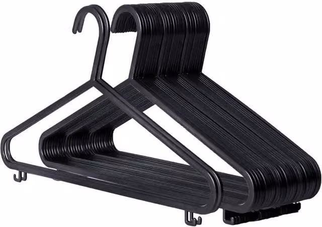 NESTLUNE 25 Space Saving Black Plastic Adult Coat Hangers with Notches W: 15 cm, H: 15 cm, L: 100 cm – 1