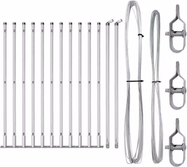 Berkfield Home Set of 13 Silver Galvanised Steel Round Bolt Down Fence Posts, Height: 110 cm