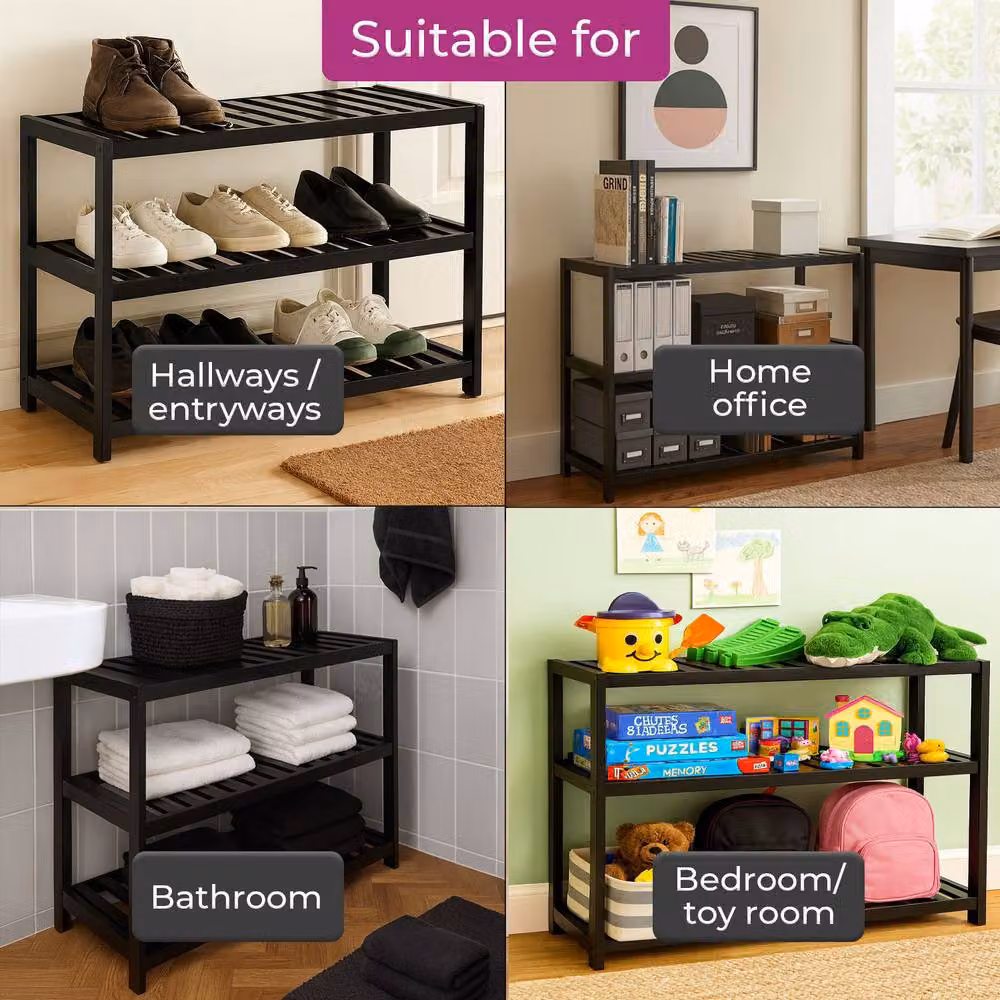 Neo 3 Tier Bamboo Wooden Shoe Rack in Jet Black – 3