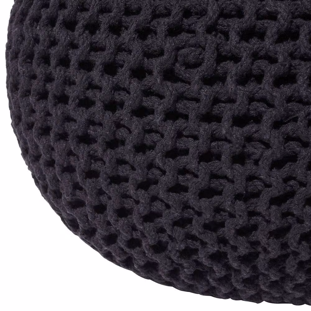 Wyld and Coco Black Knitted Cotton EPS Beads Pouf W/D/H: 50 x 35 x 35 cm – 5