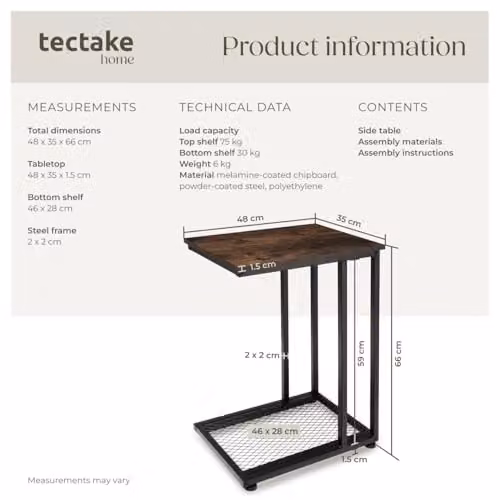 tectake Industrial Style Bedside Table in Brown and Black, W/D/H: 48 x 35 x 66 cm – 2