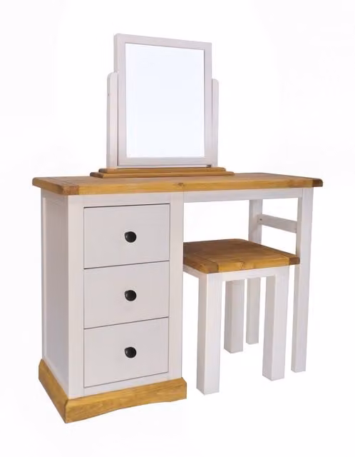 Cabinet Bits Bomporto 3 Drawer Dressing Table Set in Light Grey Waxed Pine with Brass Knobs