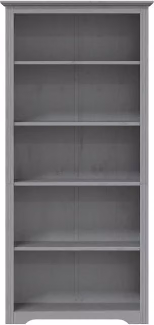 Berkfield Home Beautiful BODO 5-Tier Bookcase in Grey Solid Pine Wood, W/D/H: 80 x 38 x 180 cm – 1