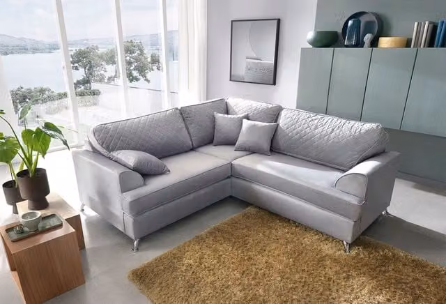 Abakus Direct Ferguson L-Shape Corner Sofa in Light Grey Velvet Fabric, W/D/H: 200 x 200 x 78 cm