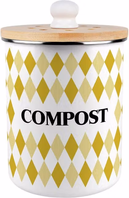 Purely Home Yellow Argyle Metal Compost Caddy with Flip Lid, 2L