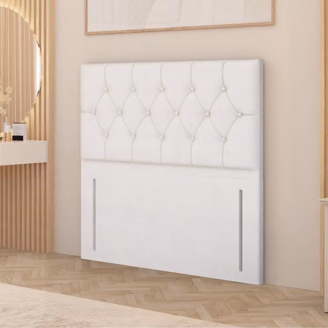 Somnior Beds Ltd Chesterfield Plush Velvet King Size Floor Standing Upholstered Headboard in White