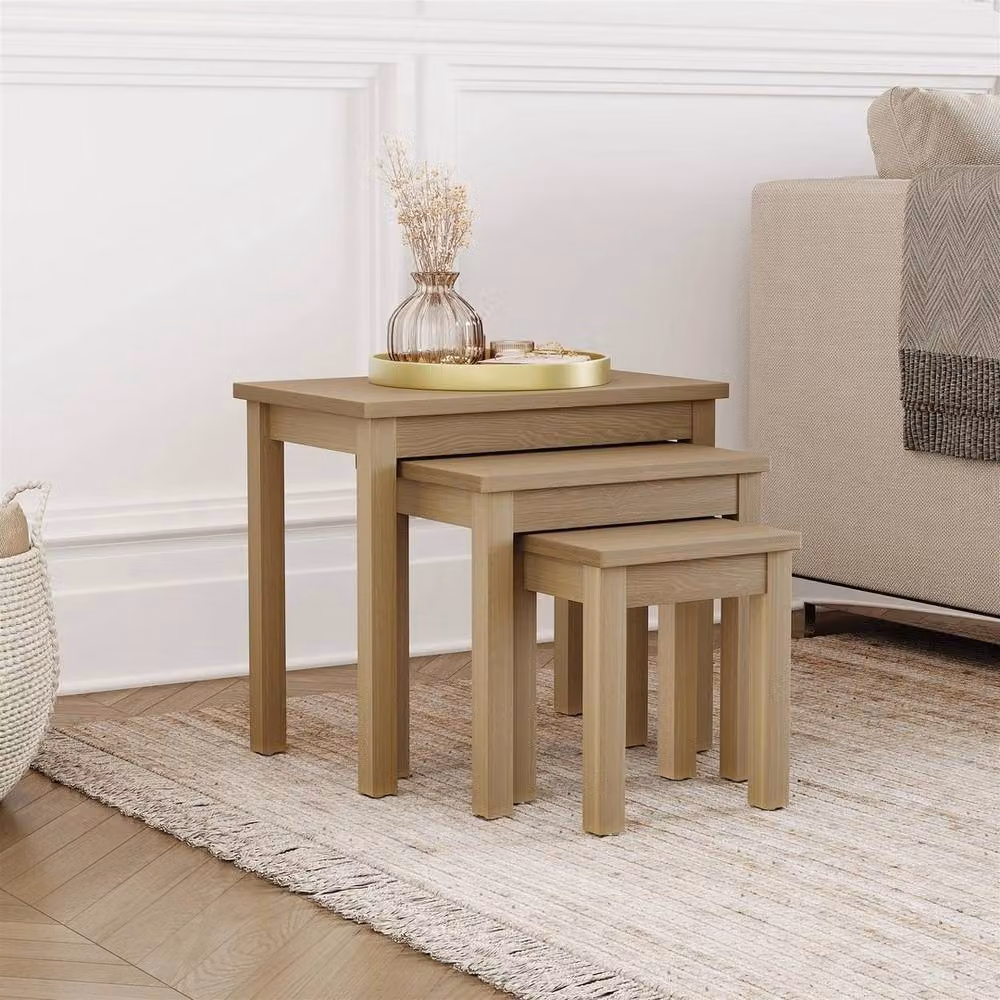Havendro Set of 3 Wooden Nesting Coffee and Side Tables in Oak Brown and Sand – 3