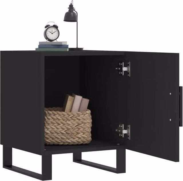 Berkfield Home Modern Bedside Cabinets, 2 Piece Set, Black, W/D/H: 40 x 40 x 50 cm