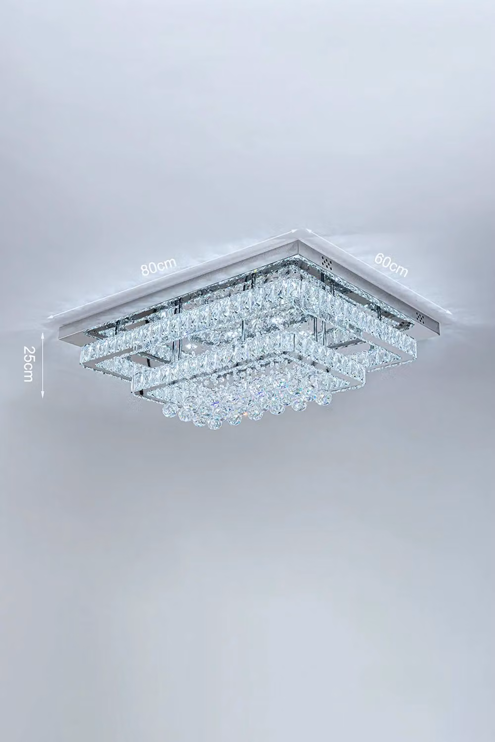 Living and Home Modern Square Crystal LED Flush Mount Ceiling Light in Silver and Chrome – 3