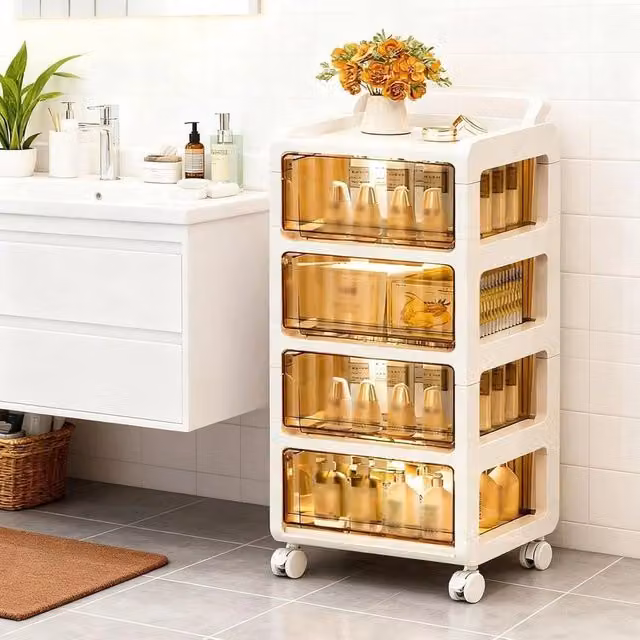 Havendro 4 Tier Plastic Drawer Storage Trolley Organiser in White and Transparent