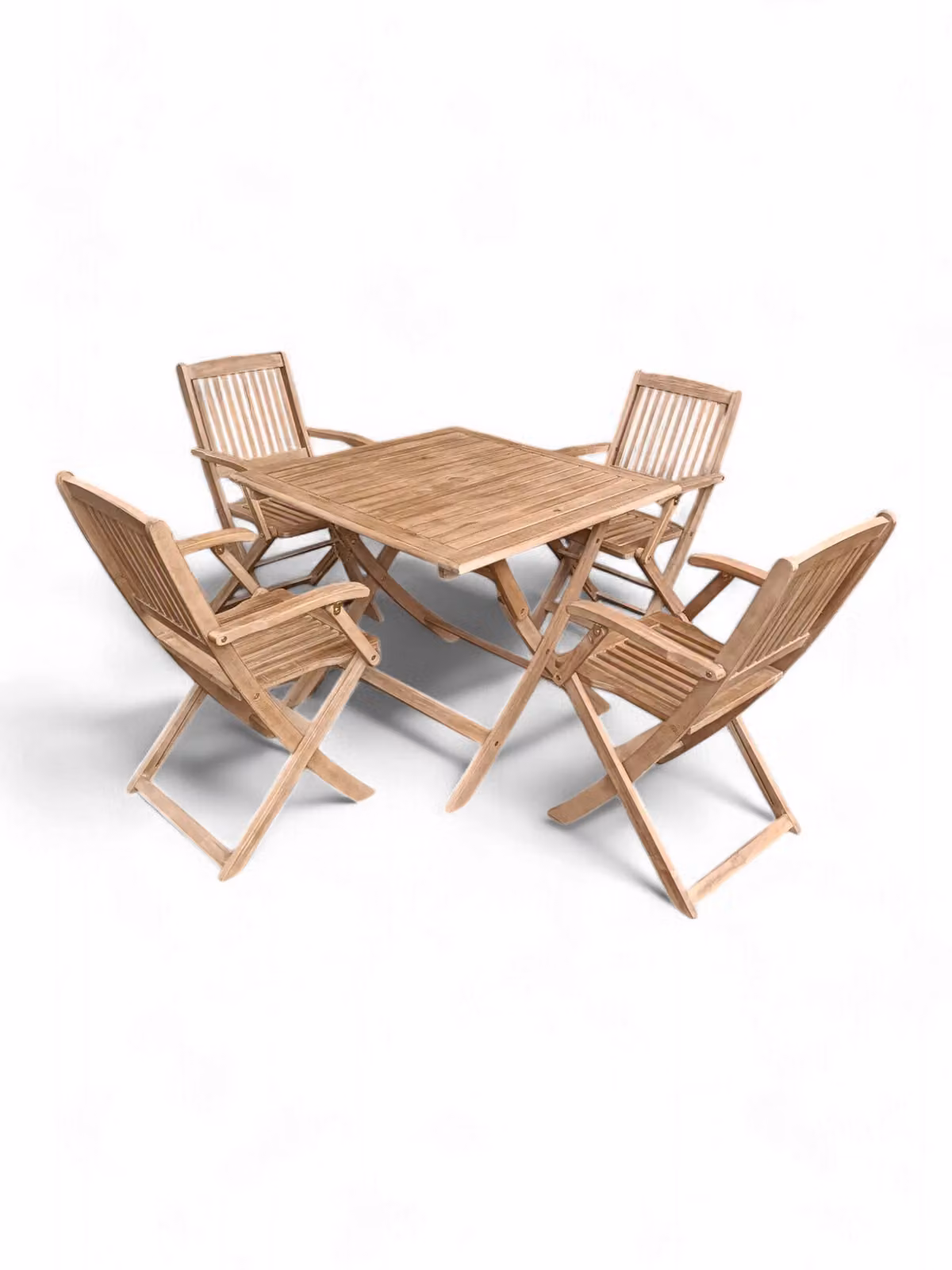 Royalcraft London 90cm Square Folding Acacia Wood Dining Set with 4 Folding Armchairs in Natural Brown – 2