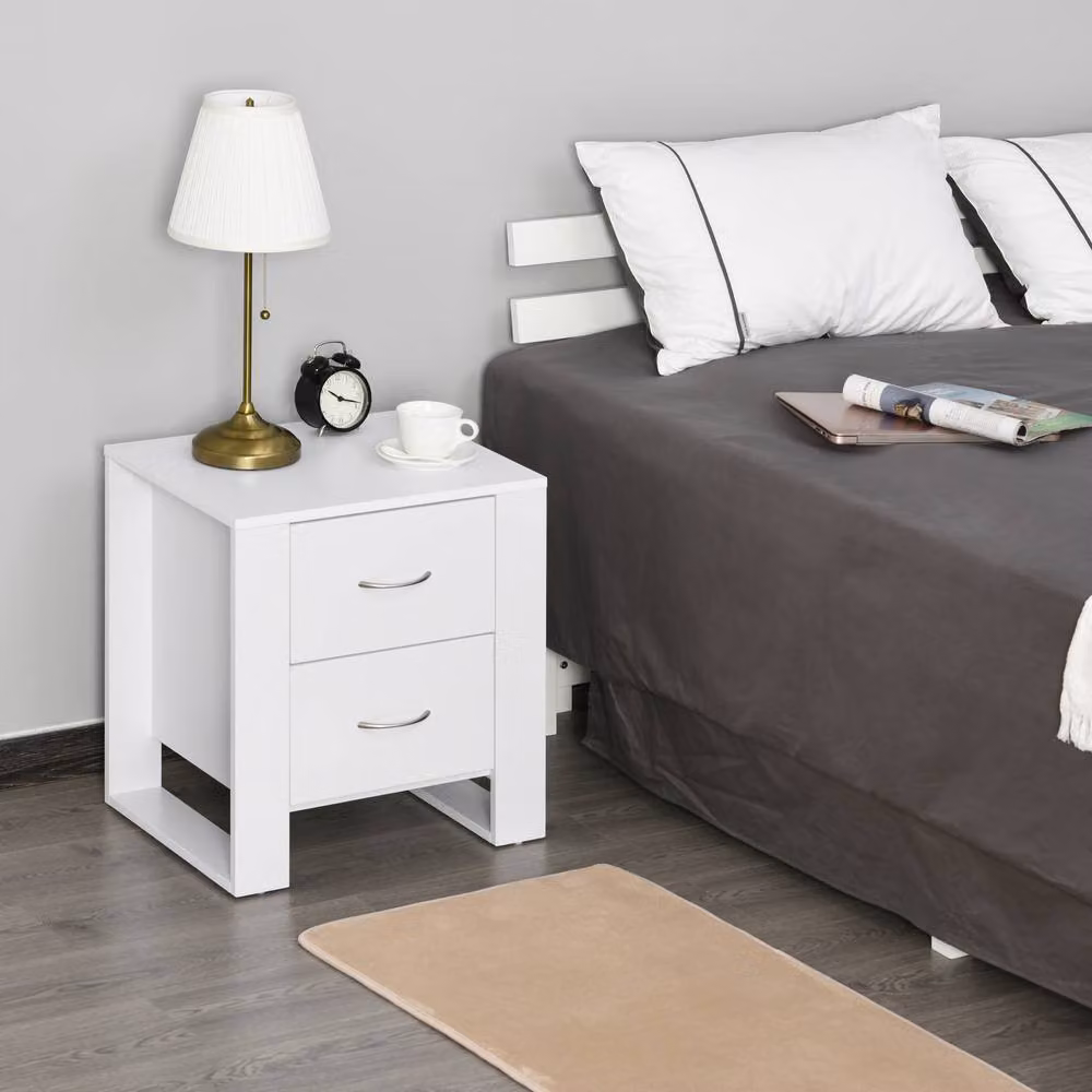 STILVORA Modern White Bedside Cabinet with 2 Drawers and Silver Accents – 2