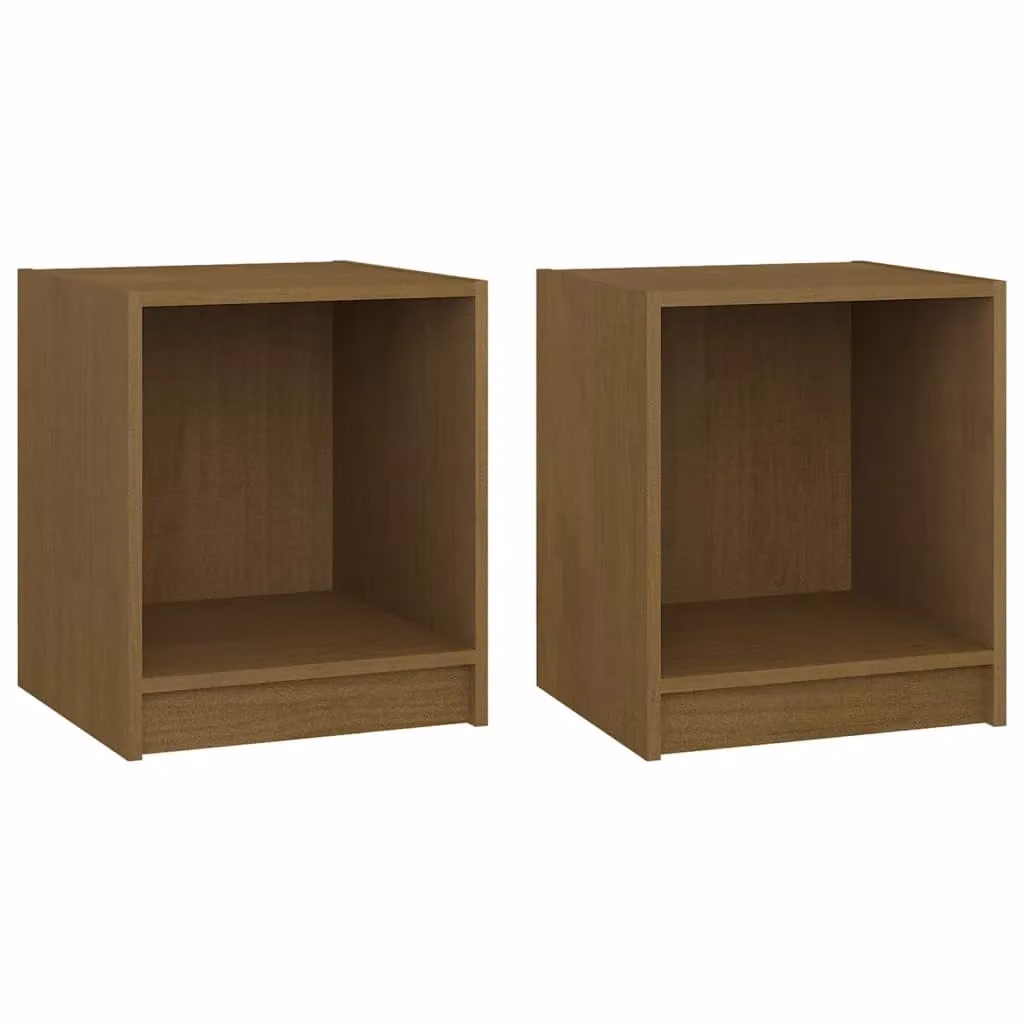 Berkfield Home Set of 2 Solid Pinewood Bedside Cabinets in Honey Brown, W/D/H: 35.5 x 33.5 x 41.5 cm – 1