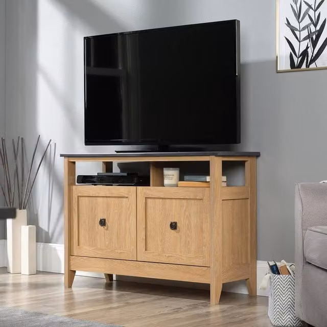 Teknik Modern Brown Wood TV Stand with Media Compartments and Cable Management