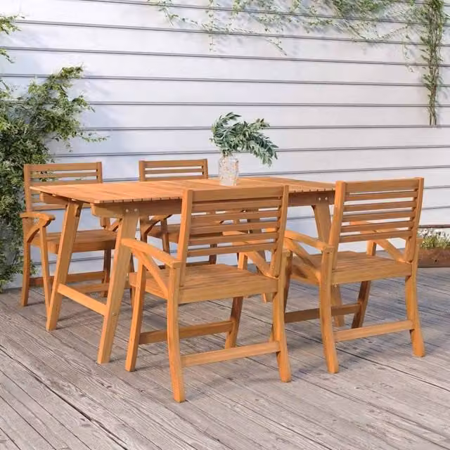 Berkfield Home 5 Piece Garden Dining Set in Brown Solid Acacia Wood
