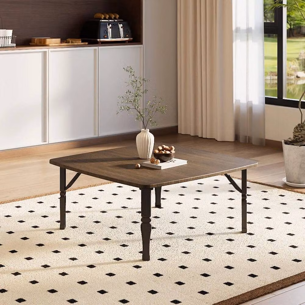 KORVIXA Brown Folding Coffee Table with Square MDF Wood Top, W: 100 cm x D: 100 cm x H: 35 cm – 5
