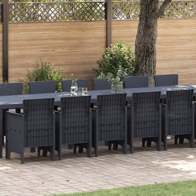 Berkfield Home 17 Piece Anthracite Poly Rattan Garden Dining Set with Multicolour Cushions – 1
