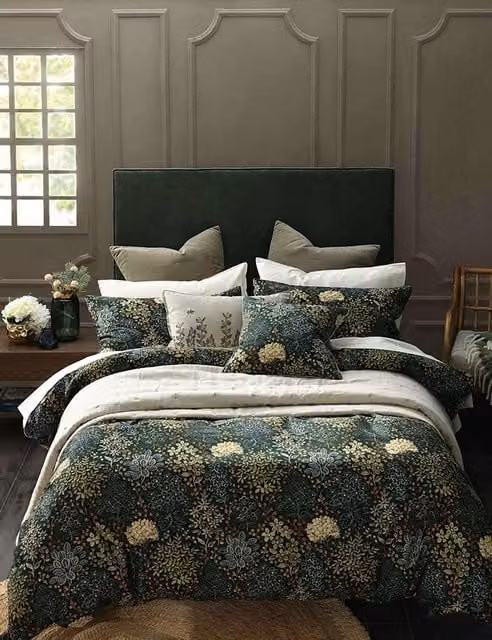 MM Linen Limetta Pure Cotton Floral Bedding Set, Green, W: 140 cm, L: 200 cm