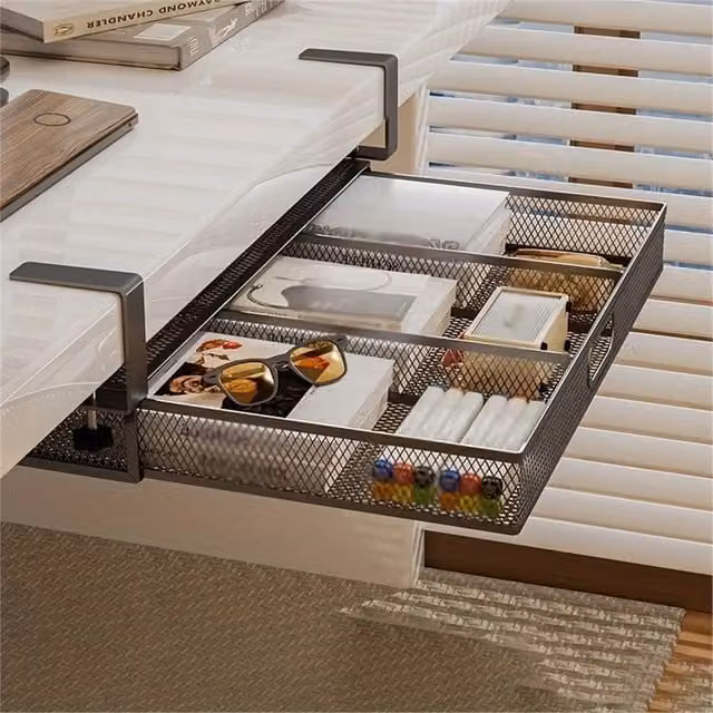 VOGREX Under Desk Pencil Drawer Organizer and Study Table Storage Box, Black, W: 40.0 cm, D: 30.0 cm, H: 6.0 cm
